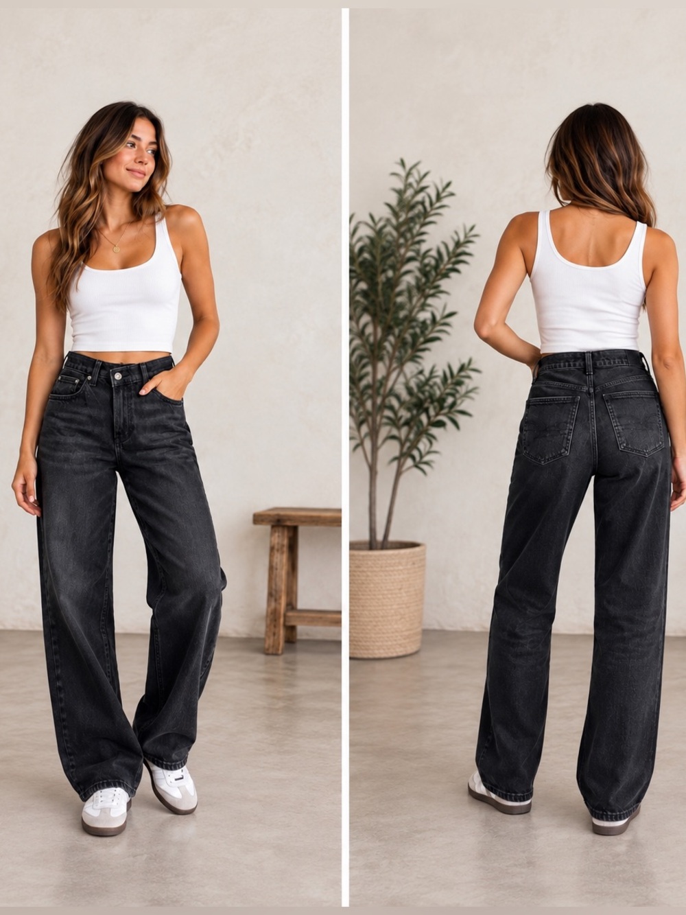 American Eagle Super High-Rise Baggy Straight Jeans Black Wash Size 2 Long